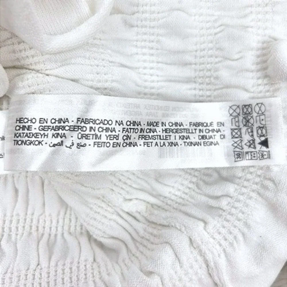 Zara White Smocked Off Shoulder Crop Top Long Sleeve Ruffle Trim Size M